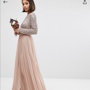 Women’s Maya Petite Long Sleeve Sequin Tulle Dress